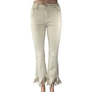 NEW Adoro Beige Frayed Distressed High Waist Straight Flared Denim Jeans Pants M